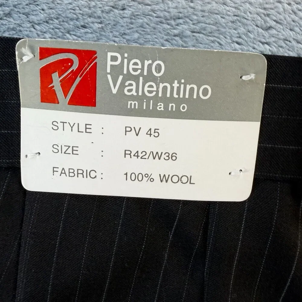 Piero Valentino Milano Mens Wool Dress Pants W36 Black Pinstripe Unhemmed NWT